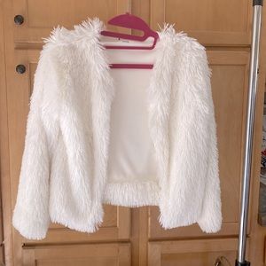 White faux fur jacket